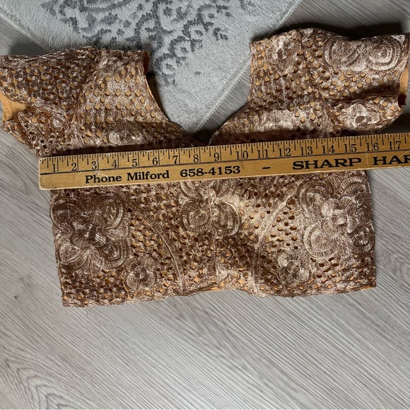 Vintage Metallic Rose Gold Crop Top Small Fairy Dainty Stiff Corset Hooks - Picture 11 of 12